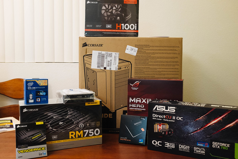 Corsair products packed in boxes.